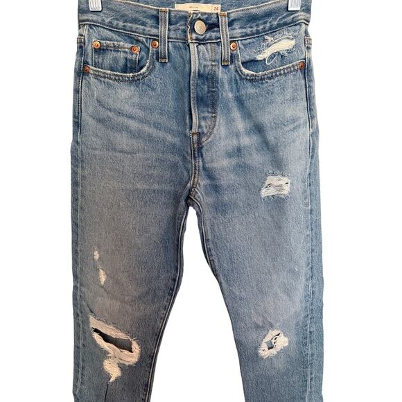 Levi’s Wedgie Icon Fit Distressed Denim Jeans Women’s Size 24 Medium Wash - Picture 4 of 11